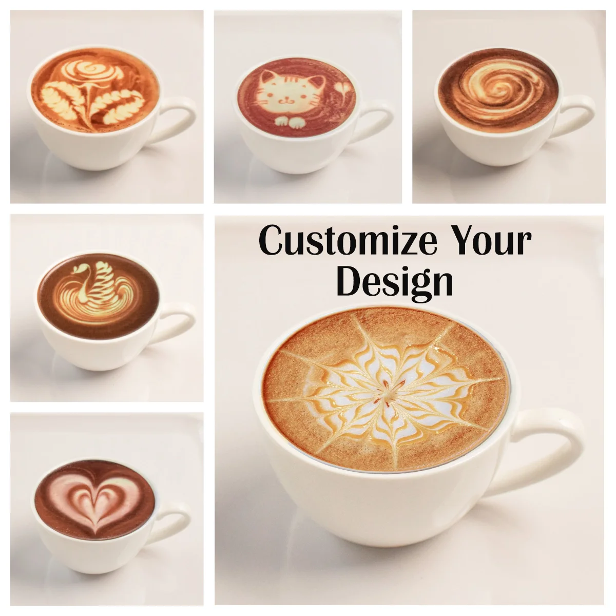 Fake Food Customizable Artificial Coffee Cup with Realistic Latte Art Design, Personalized Fake Latte Foam Patterns for Photo Pr