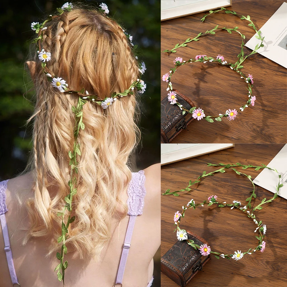 Haimeikang New Flower Crown Headband Hairbands Women Wedding Travel Festival Headwear Bezel Hair Hoops Fashion Hair Accessories