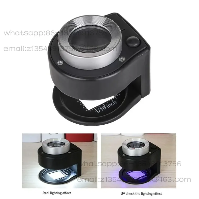 

Портативная 30-кратная лупа, цельнометаллическая, черная, со светодиодом и УФ-излучением для размерных измерений.