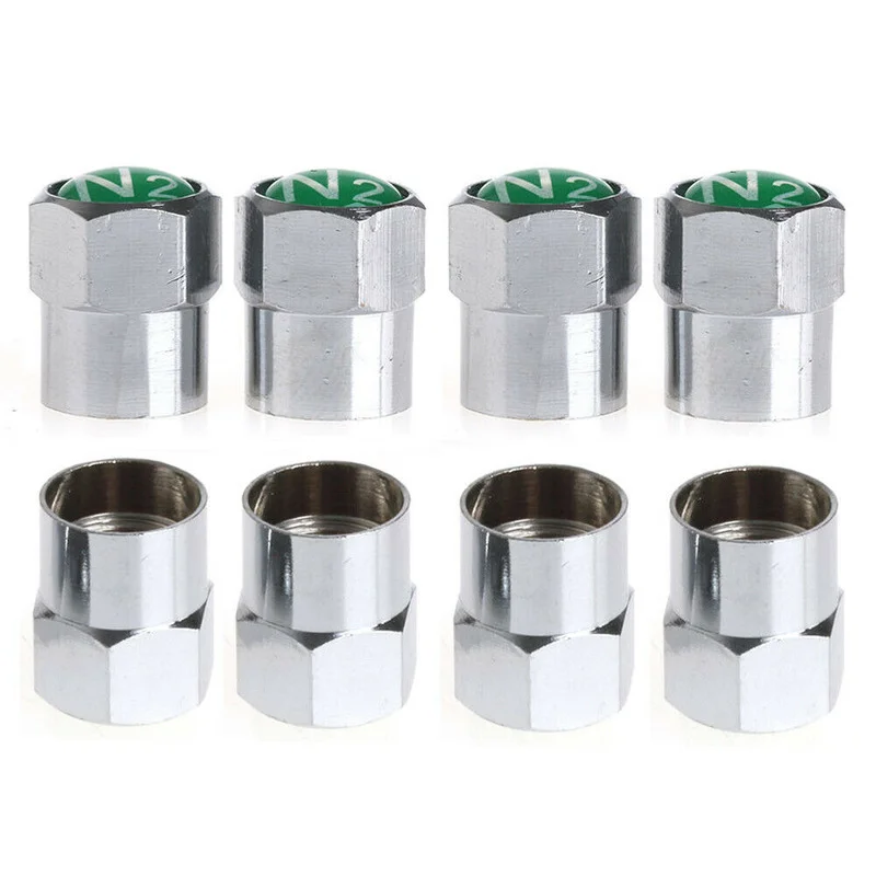 4pcs NITROGEN N2 Wheel Tire Valve Stem Valve Caps Chrome Plating O-ring Nipple Caps Sealed Universal Exterior Parts Accessories