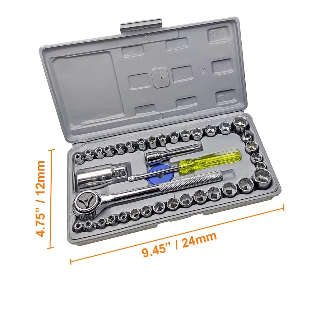 SenNan 40-Piece SAE/Metric Socket Set with Ratcheting Wrenches, 1/4\