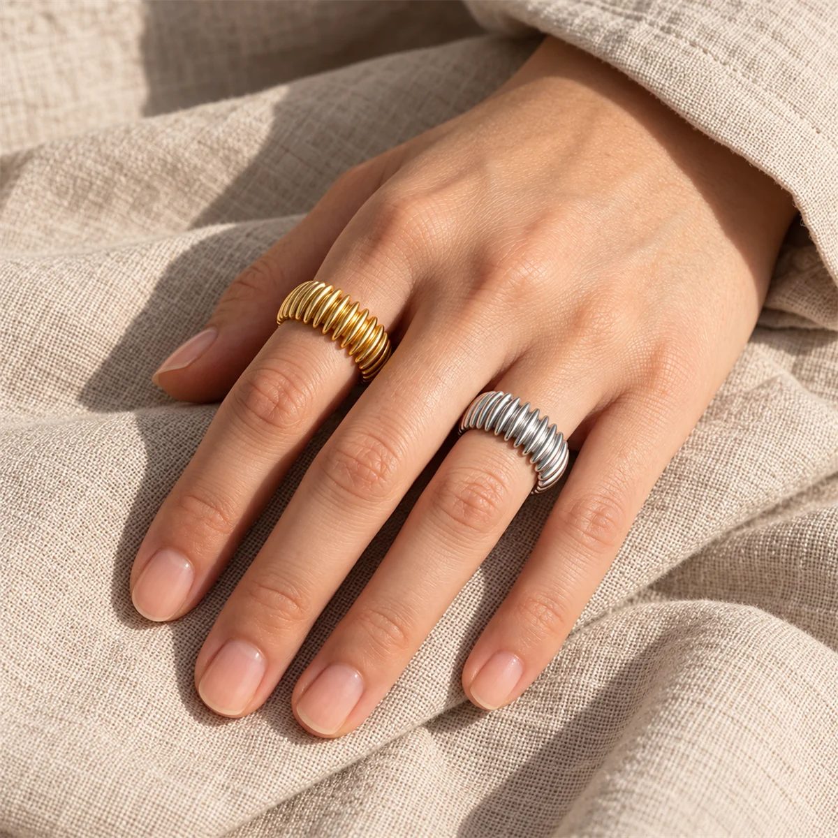 Gothic Stripe Rings for Women Stainless Steel Gold Color Ring Vintage Couple Band Aesthetic Jewelry Finger Accessories Anillos