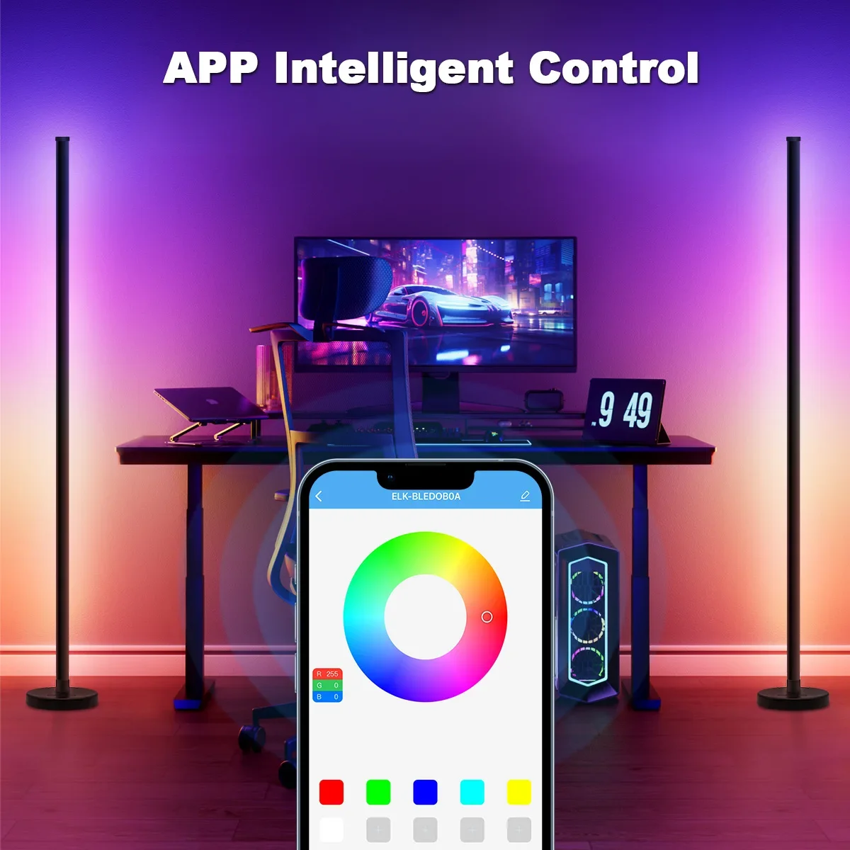 Modern Intelligent RGB Room Circular Chassis Floor Lamp USB Power LED Lamp Indoor Decoration APP Dimming Vertical Lamp