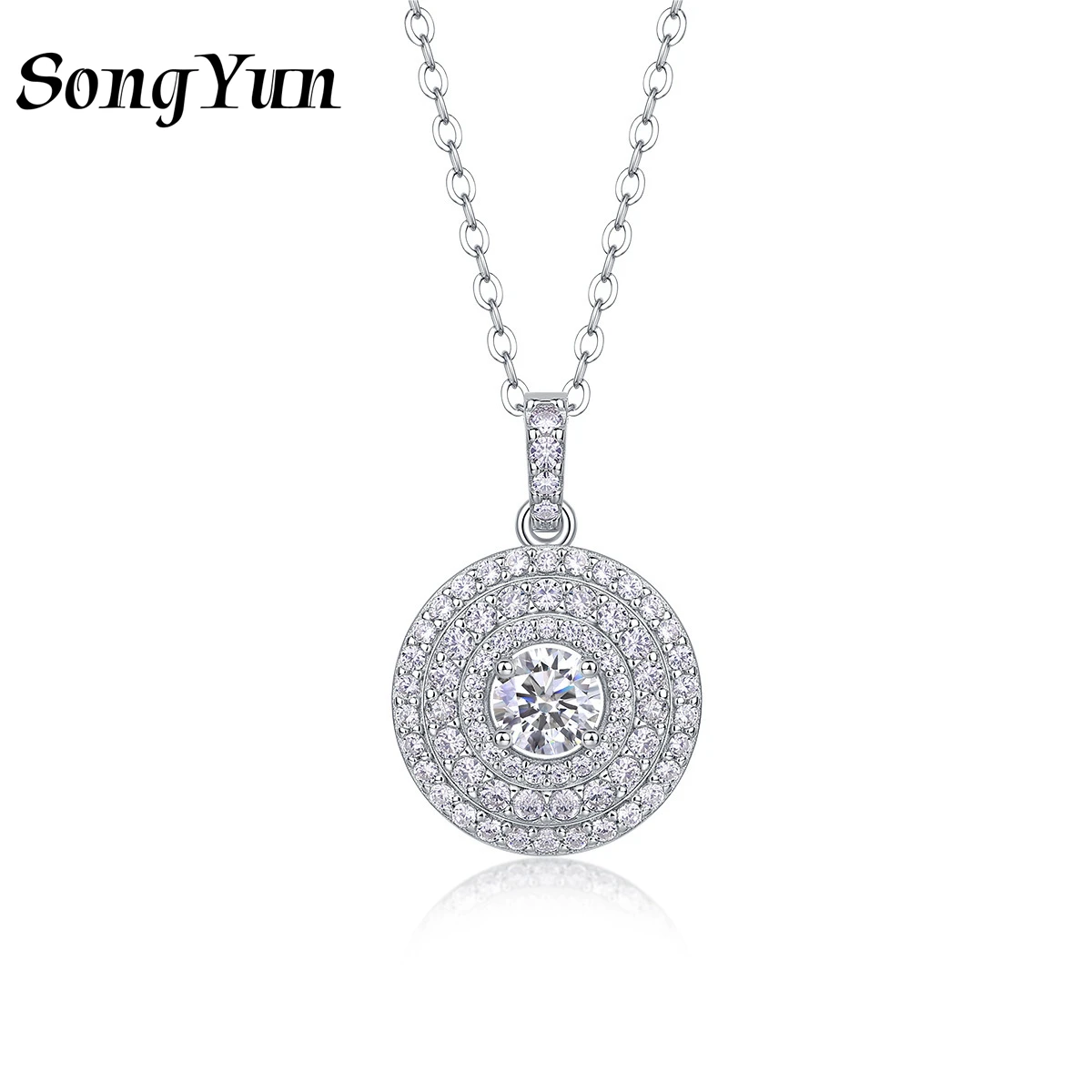

SONGYUN Luxury Jewelry 925 Sterling Silver Necklace Moissanite Diamond Halo Formal Women 18k Gold Plated SYT Patent Pendant