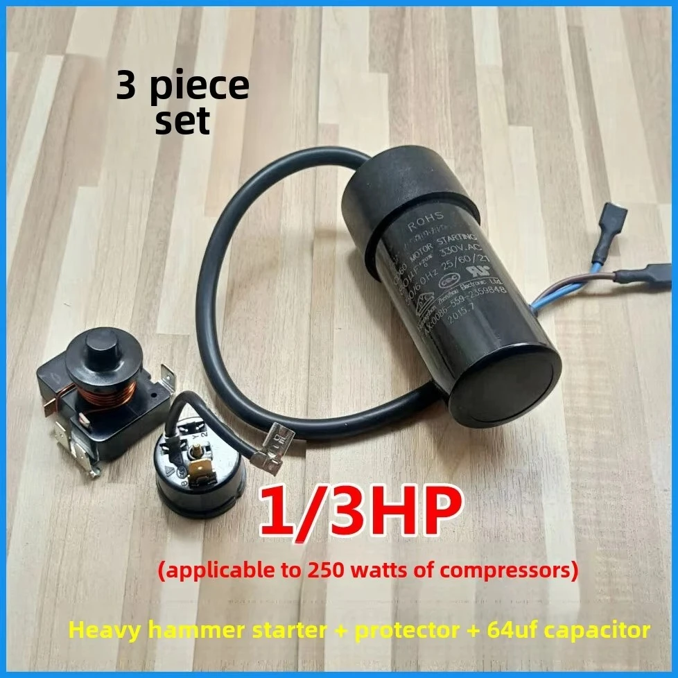 Refrigerator freezer compressor with heavy duty starter 1/2hp 1/3hp capacitor 64uf 80uf
