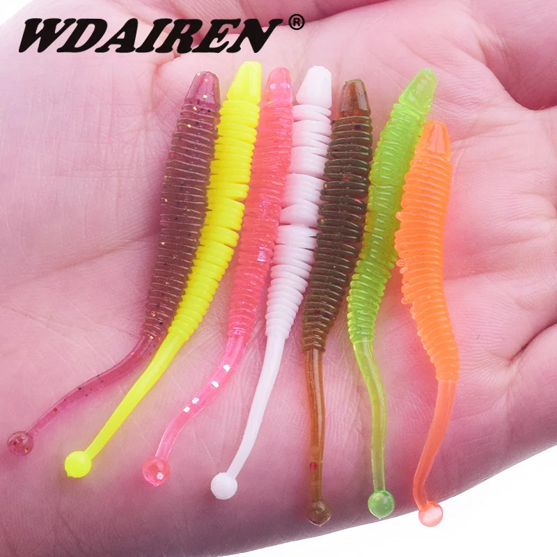 10pcs/Lot Fishing Spiral Worm Soft Lure 6cm 0.6g Jigging Wobblers Smell Shrimp Additives Silicone Artificial Bait Pesca Tackle