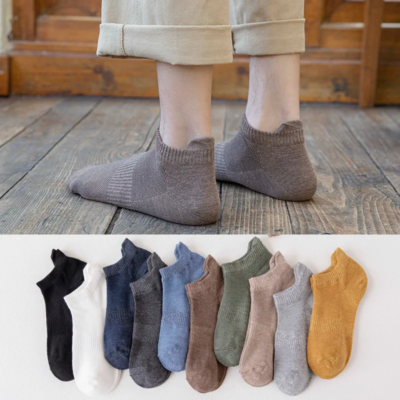 Heren Effen Kleur Sok Slippers Casual Mode Laag Uitgesneden Enkelsokken Mannen Mannelijke Lente Zomer Dun Katoen Ademende Korte Sokken Cadeau