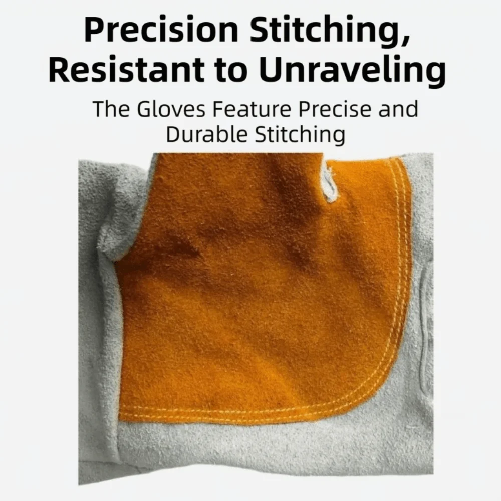 Soft Leather Heat Resistant Gloves Durable Thick Heat Insulation Leather Gloves Stretchable Wrist Cowhide Welding Gloves