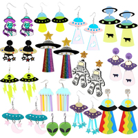 Earrings For Women UFO Acrylic Astronaut Star Lightning Cat Cute Hip Hop Exaggeration Special Creativity Jewelry Rainbow