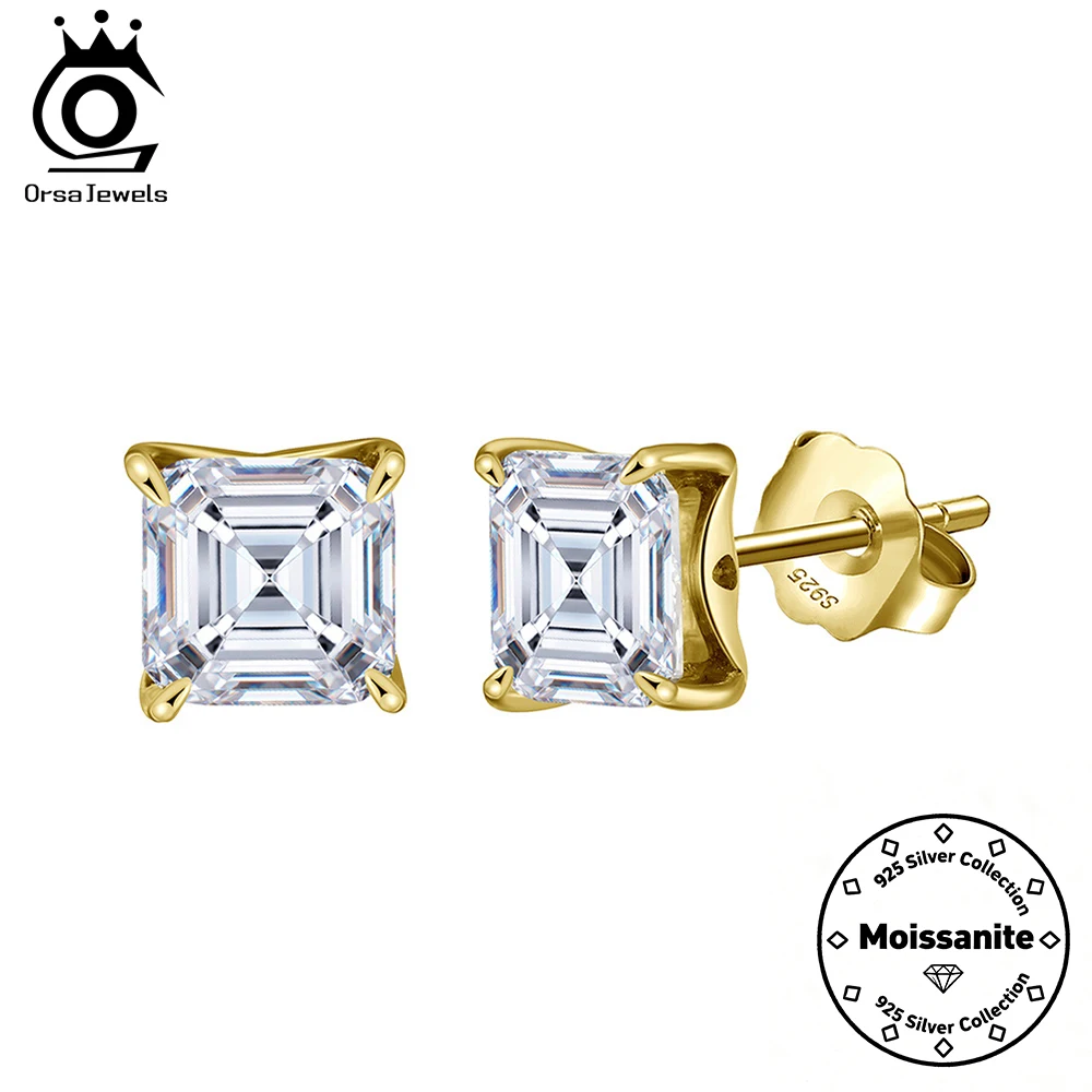 

ORSA JEWELS 1-4CT Created Diamond Certified Moissanite Stud Earrings Square Luxury S925 Silver Wedding Jewelry Women Men SMOE05