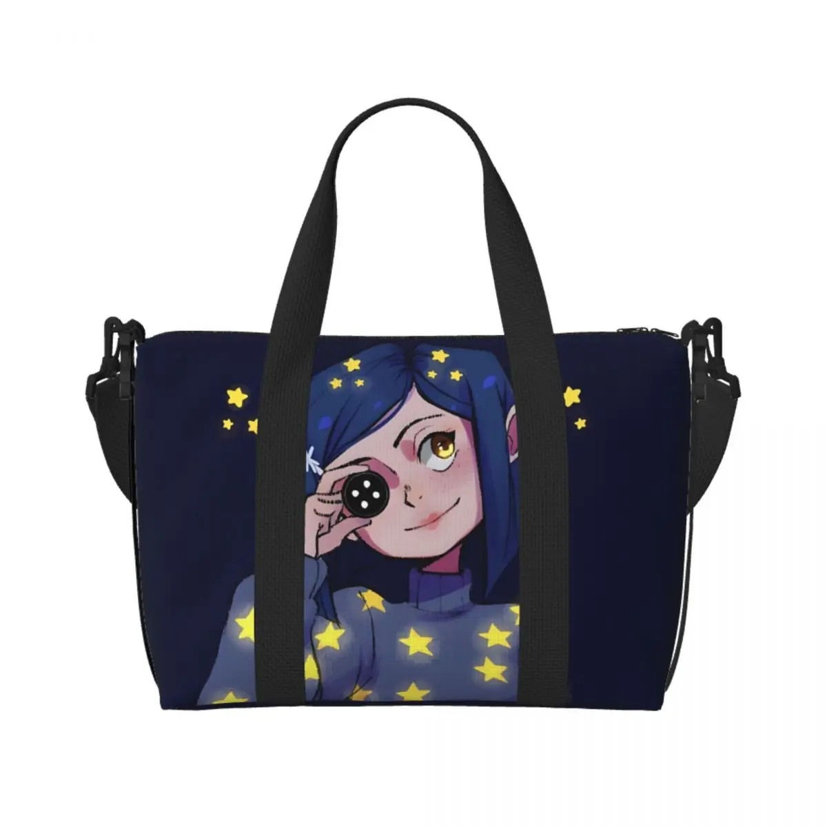

Custom Large Coraline Twitchy Witchy Girl Tote Bag Women Horror Movie Shoulder Shopper Gym Beach Travel Bag