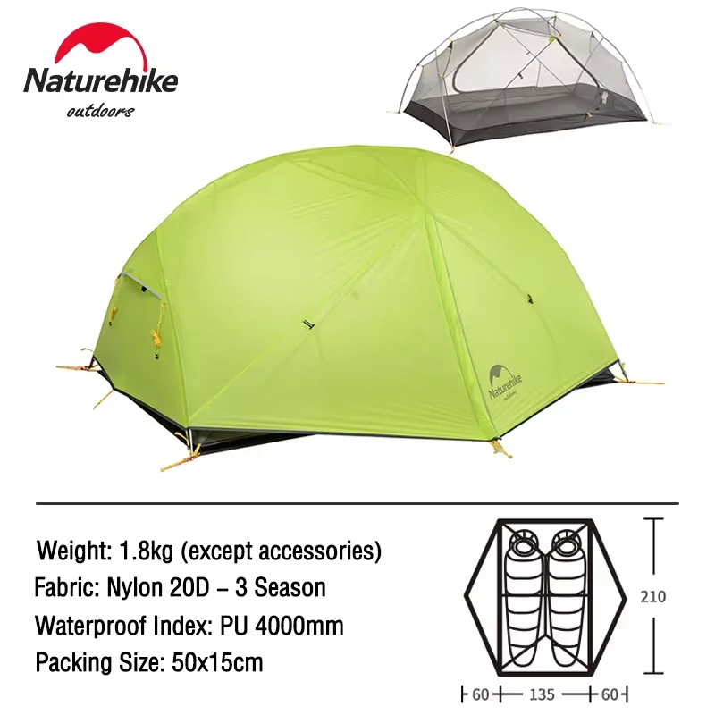 

Naturehike Mongar 2 Person Tent Ultralight Camping Tent Outdoor Travel Tent Double Layer Waterproof Tent 3 Season Portable Tent