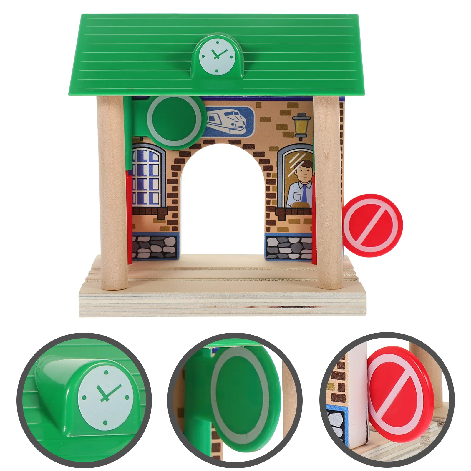 Train Track Accessories Decor Railway Station Toy For Kids Decorate Wooden Building Child