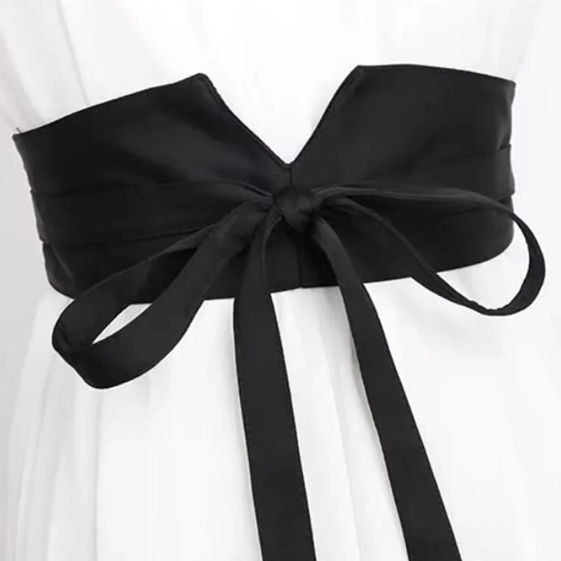2024 Stylish Daily Dress Belt Women Embellished Satin Black Wide Waist Corset Imporved Japanese Style Kimono Accessory Belt
