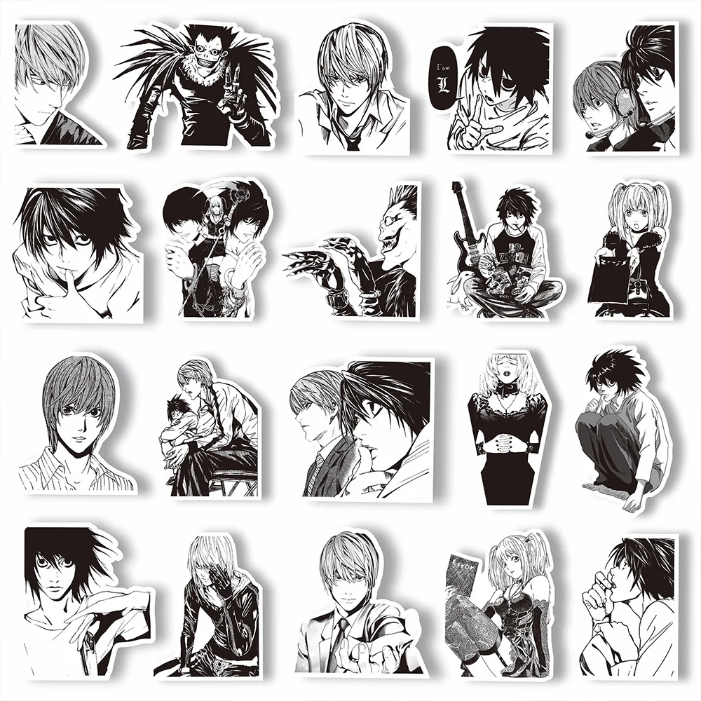 Anime Death Note Adesivos, Decalques preto e branco, DIY Decoração Scrapbook, Bagagem, Laptop, Bicicleta, Mala, Carro, Brinquedos Graffiti, 10 Pcs,