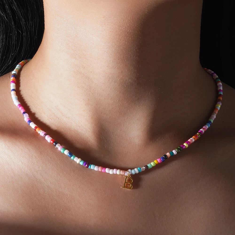 Go2boho 26 Letter Dainty Beaded Stack Necklaces Boho Handcrafted Multicolor Tiny String Thread 2024 New Jewelry For Women