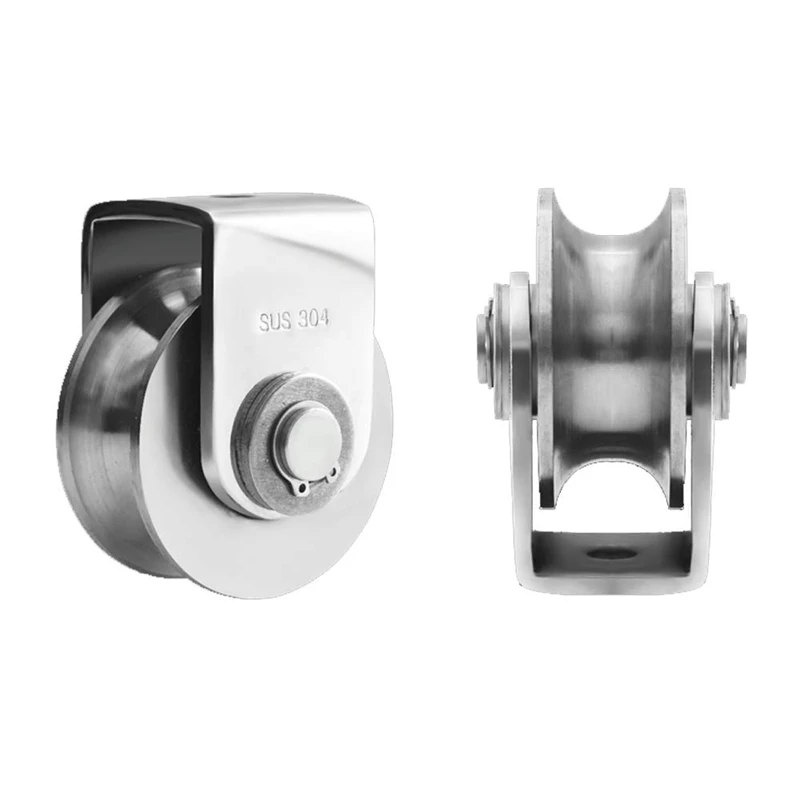 2 Pcs Pulley Block U 304 Stainless Steel Pulley Roller Duplex Bearing Silent Detachable Heavy Duty Grooved Wheel Loading