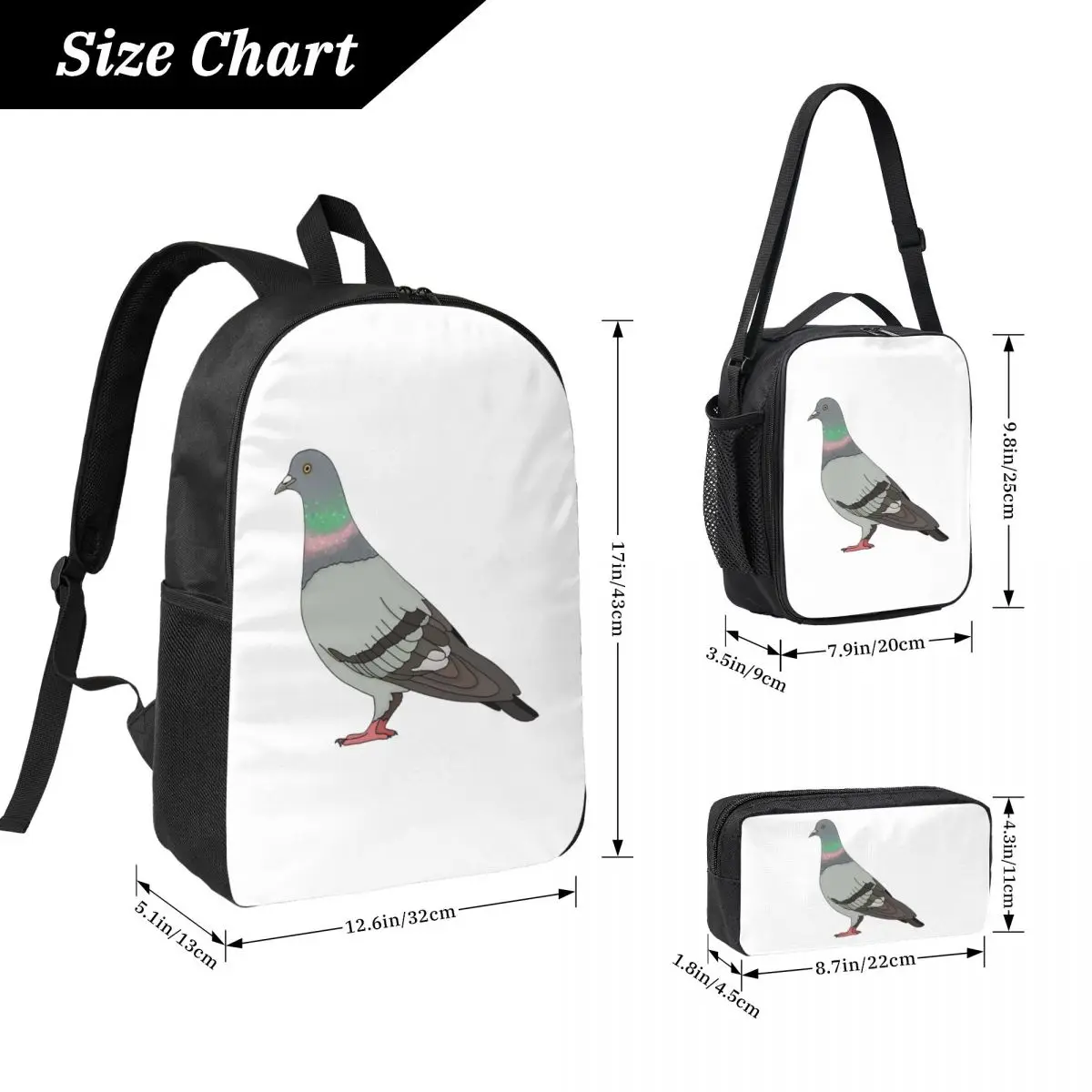 Pigeon Walk 2020, Black Background Backpack BookBag School Bag Computer Shoulder Bags 3ps Insulated Lunch Bag Pencil Case