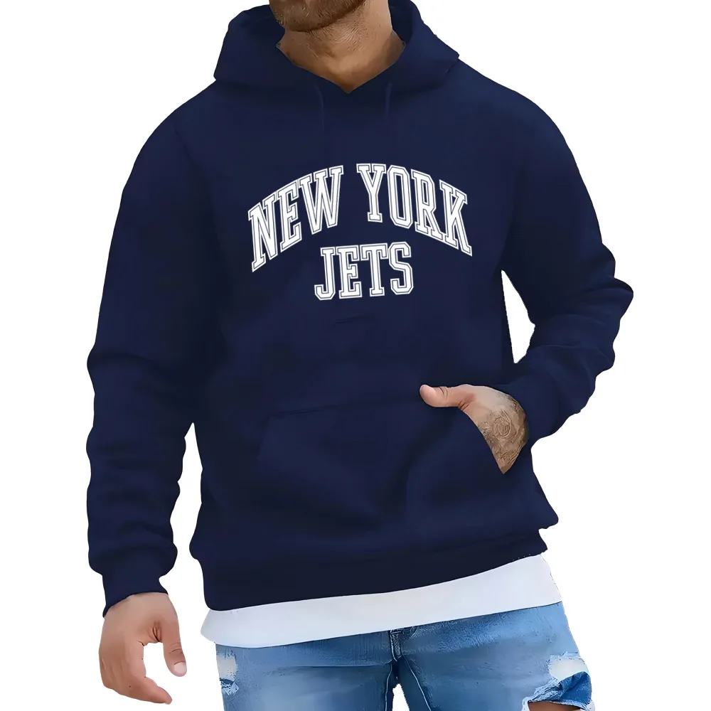 NEW YORK JETS Men's Hoodie with Street Casual Sports Style Long Sleeve and Kangaroo Pocket Fleece Sweatshirt for Autumn and Wint