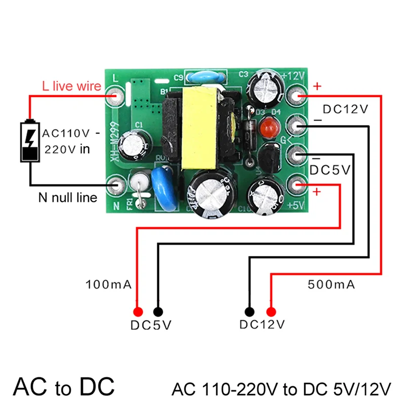 35x25x15mm AC 110-220V To DC 5V 12V Mini AC-DC Converter AC 110V 220V To DC 12V 0.2A+5V Module Board