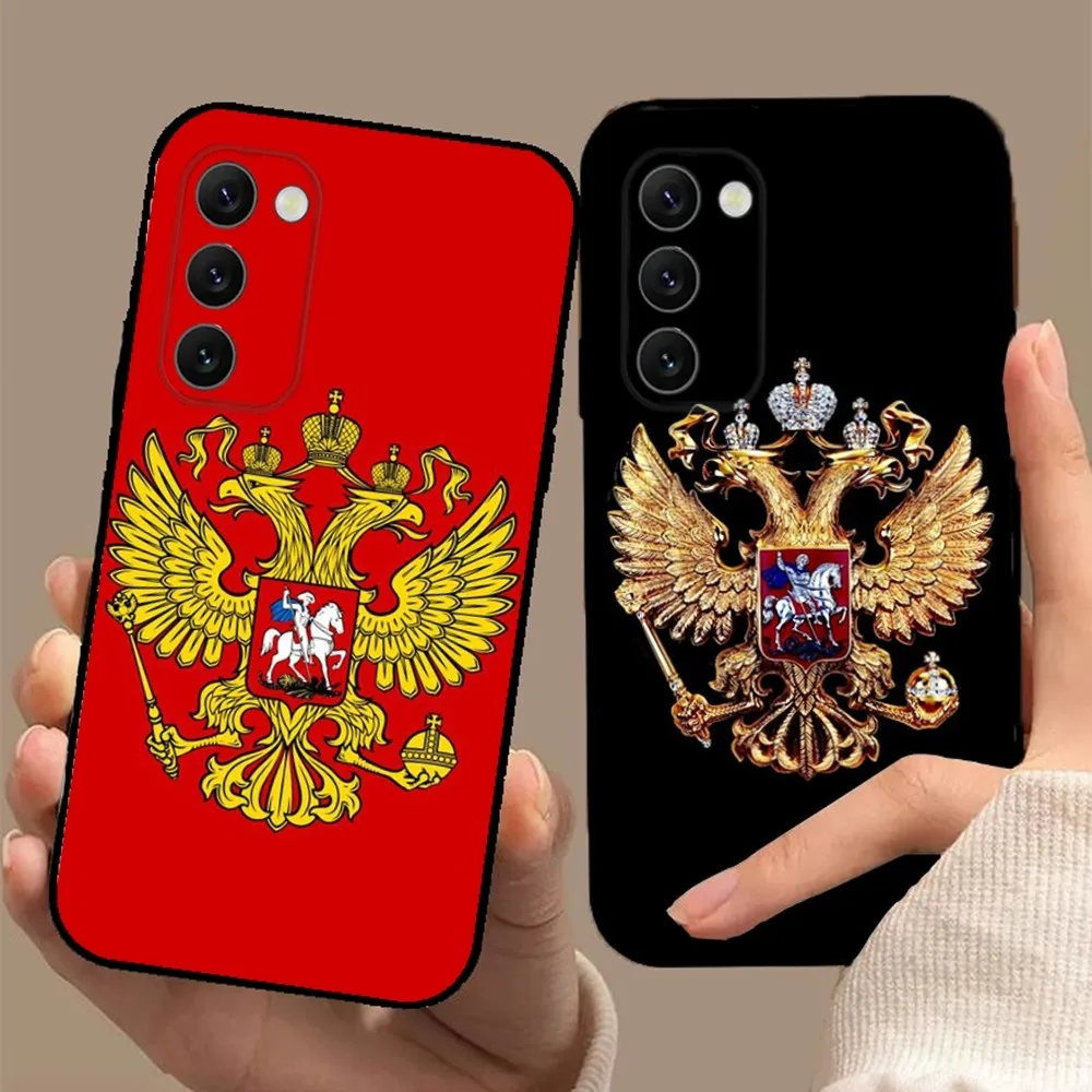 R-Russia Flag Coat Of Arms Phone Case For Samsung S24,23,22,30,21,10,9,Ultra,Plus,Lite,FE,5G Black Soft Case