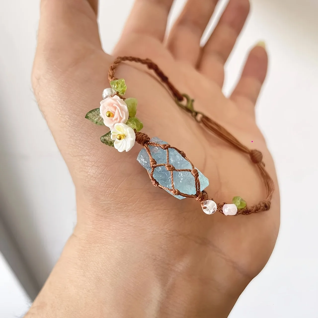 Pulsera de topacio azul marino de piedra Natural tejida a mano para mujer, diseño único INS, estilo de lujo, cuerda de mano tejida, joyería étnica de moda