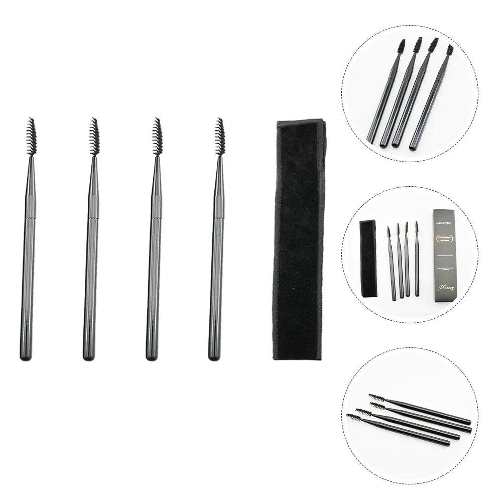 4Pcs Eyelash Brushes Micro Lash Combs for Eyebrow and Mascara Application Portable Storage Pouch Lightweight Easy to Use Natural