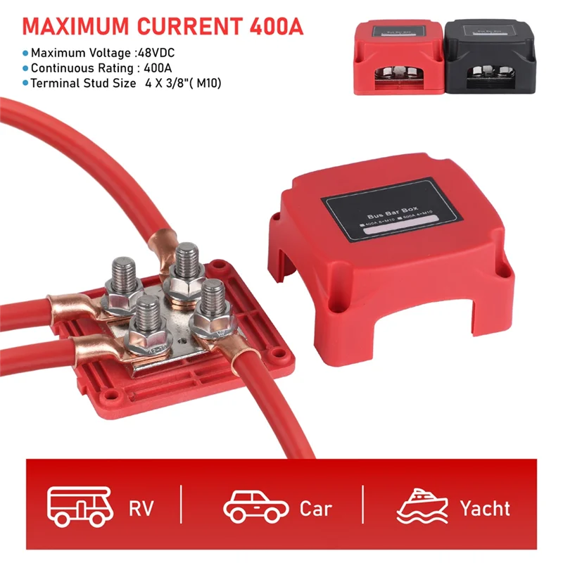 

Для автофургона, морской грузовик, лодка, сверхмощная шина 400A, 48 В, луженый медный блок распределения питания, коробка шины заземления