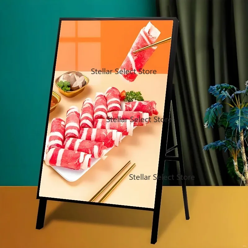 Ultra-Thin Double/Single Pole LED Light Box With Steel Frame for Restaurant Advertising Battery/Plug Insert Aluminum Alloy Stand