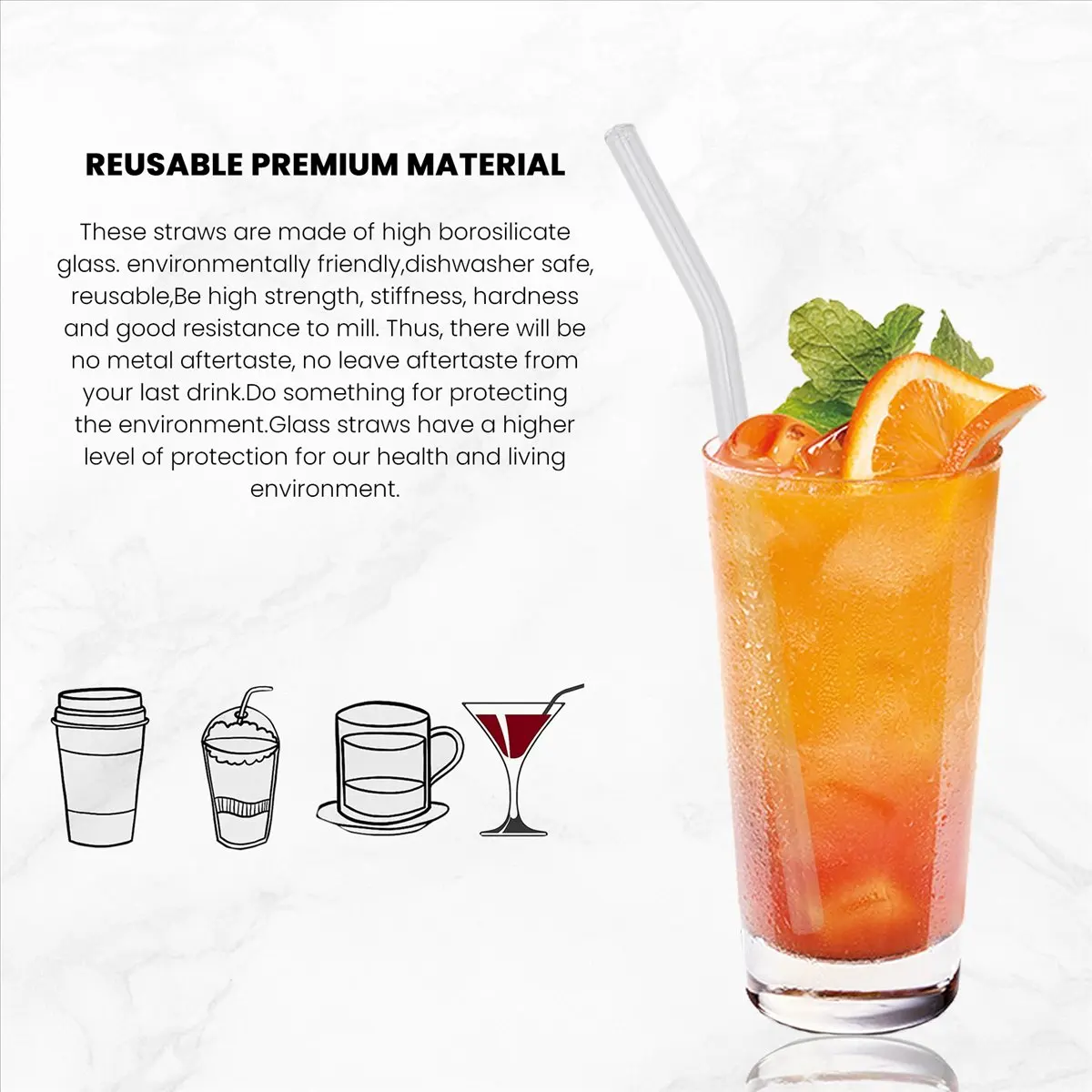 REST 12PCS Reusable Clear Glass Straws Shatter Glass Drinking Straw 6 Straight and 6 Bent with 4 Cleaning Brushes
