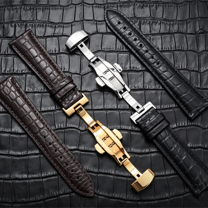 for Cartier Omege Business Watchband Crocodile Pattern Design Leather Strap Women Men's12/13/14/15/16/17/18/19/20/21/22/23/24mm
