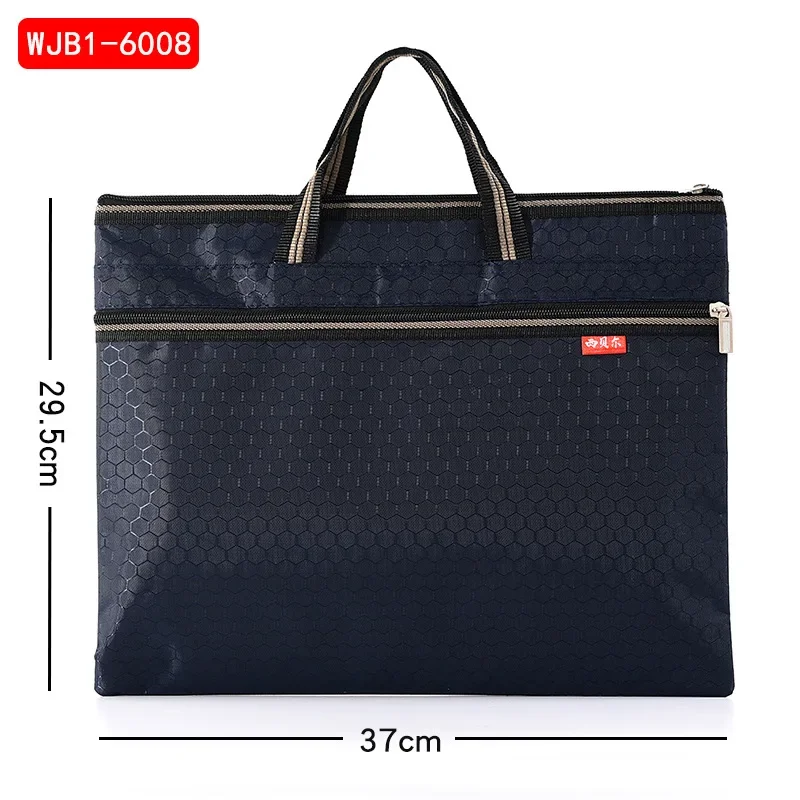 Tas Dokumen Ritsleting Ganda Kanvas Portabel Modis untuk Penyimpanan File Dokumen A4, Folder Tas Kantor