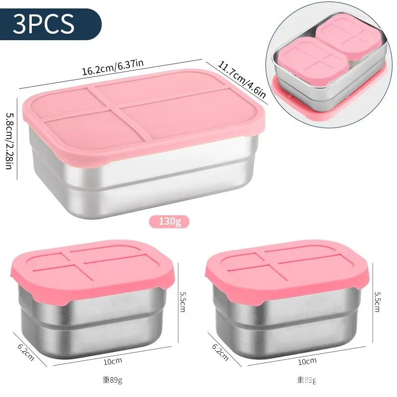 Leakproof Stainless Steel 720ml Snack Box with Silicone Seal Lid Rectangular Food Container for Snacks and Leftovers