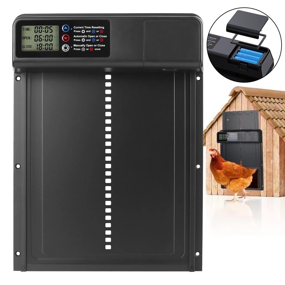 Automatic Chicken Coop Door Retractable Door Safety Gate Anti-Pinch Function Small Pet Supplies LCD Display Controlled Open