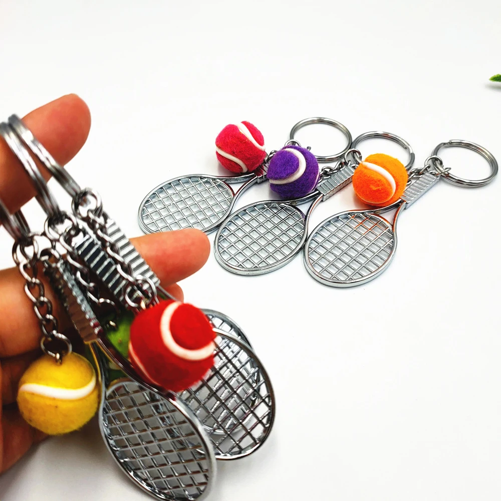 Souvenir for Gifts Car Key Chain Pendant Key Rings Metal Tennis Racket Keychain Mini Keychain Sports Key Chain Tennis Ball