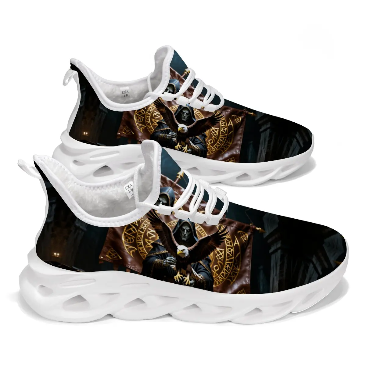 

Men's Plush Autumn and Winter Warm Short Plush Flat Halloween Dark and Terrifying Atmosphere Lace-up Flat Sports Shoes