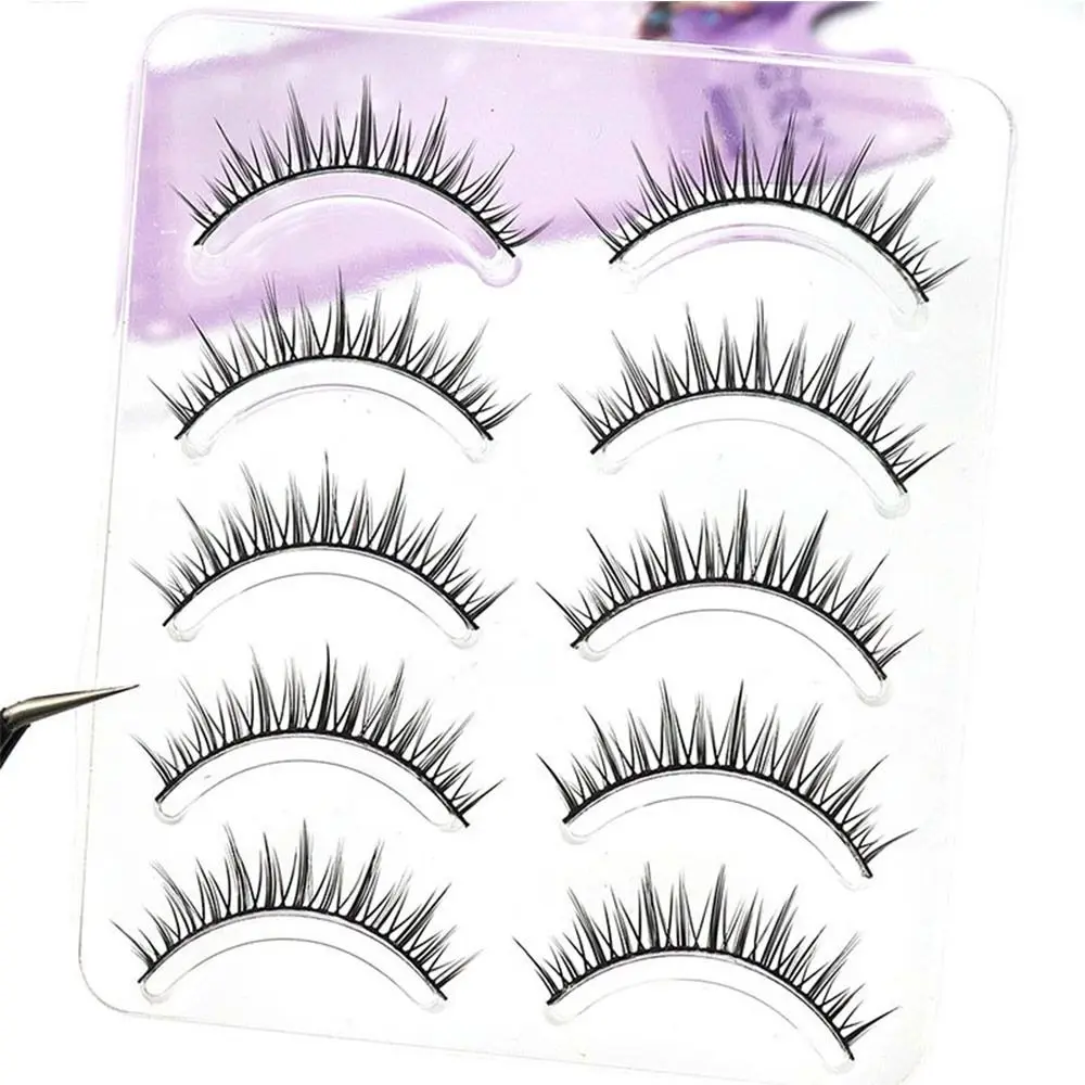 3D 5 Pairs Korean Japanese Spiky Fairy Lashes Anime Wispy Manga Lashes Faux Mink Lashes Natural Look False Eyelashes