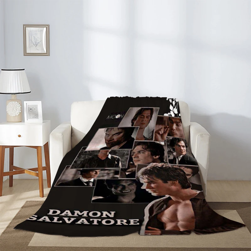 

Damon Salvatore Blanket Custom The Vampire Diaries Sofa Blankets & Throws Microfiber Bedding Knee Winter Warm Fleece Fluffy Soft