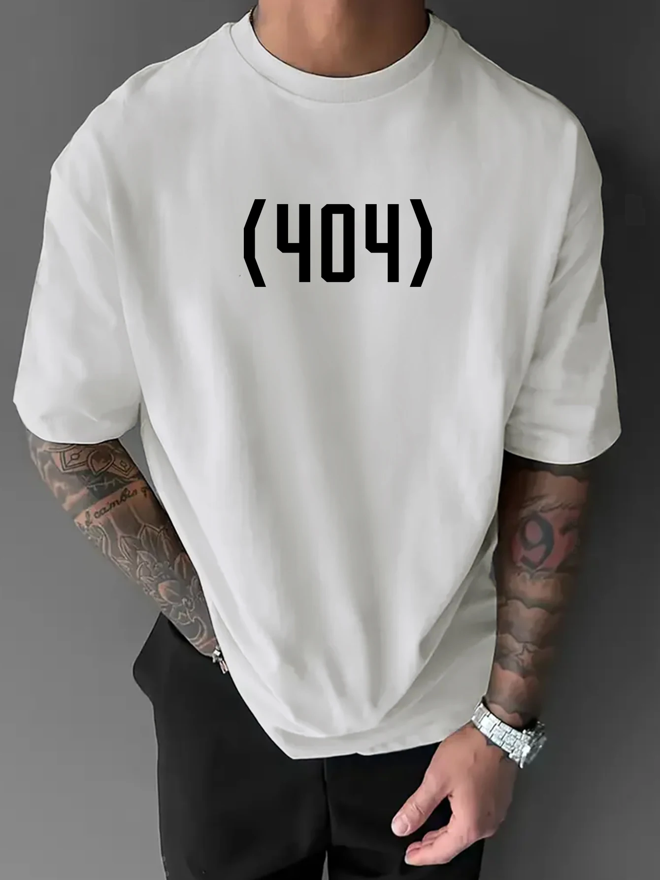 Men Oversized 404 Error Text Front Print T-shirt 100% Polyester Internet Meme Minimal Tech Hip Hop Loose Summer Casual Top