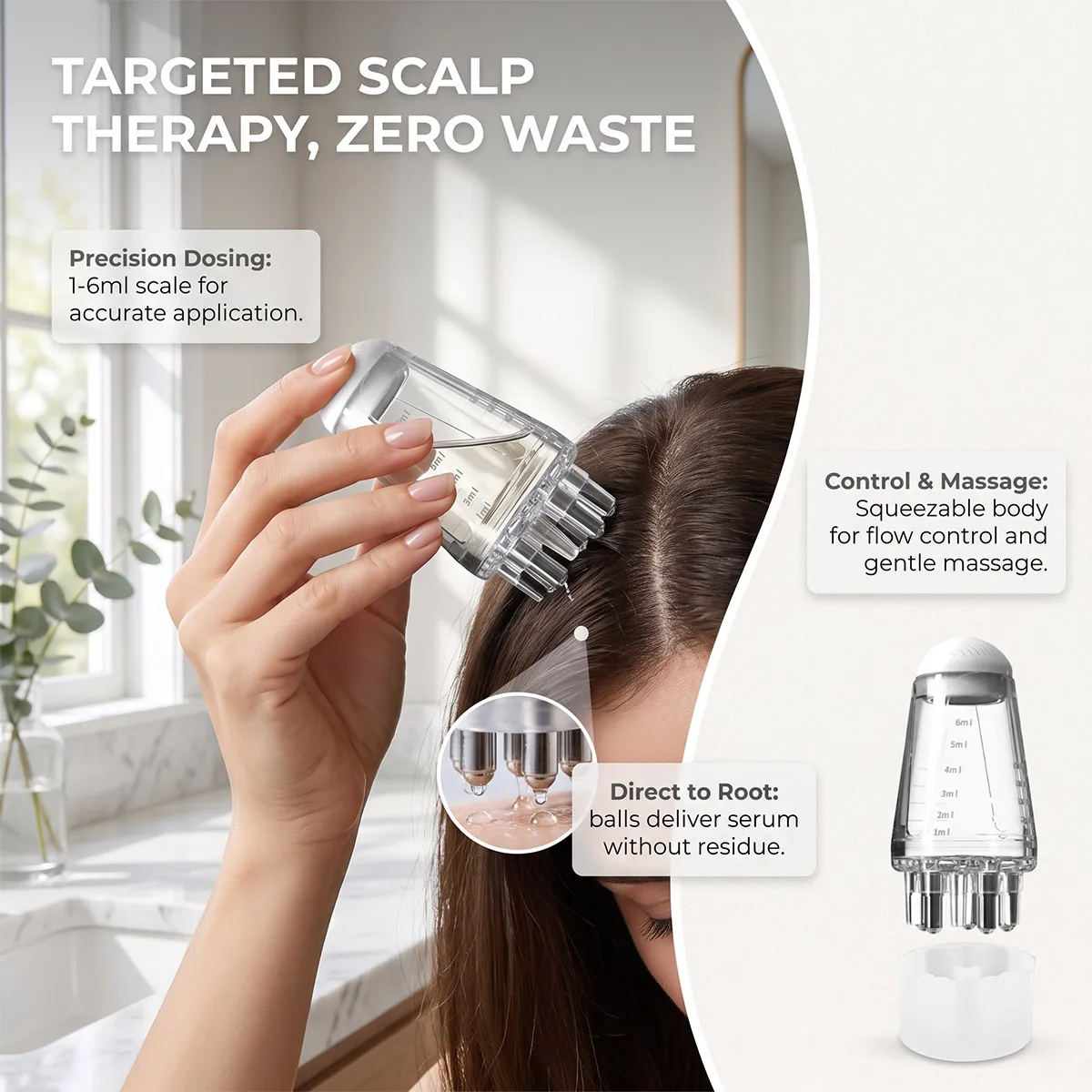 6ml Scalp Roller Applicator Comb, Mini Head Massager, Essential Oil Hair‑Growth Liquid Dispenser, Reusable Home Hair Care Brush