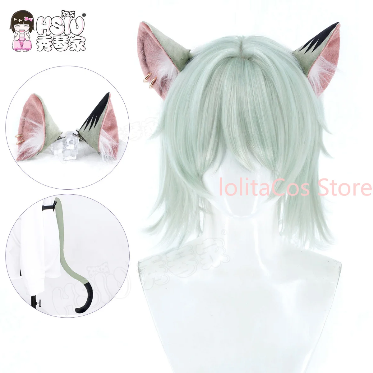 Парик для косплея Chainsmoker Cat Yani Neko Satou Yuko, аксессуар для ролевых игр с кошачьими ушками и хвостом, реквизит для Comic Con, подарок на Хэллоуин, на день рождения