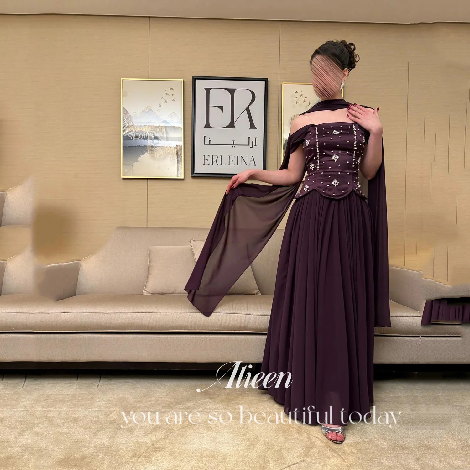 

Aileen Элегантные вечерние платья с открытыми плечами 2025 Глубокое бордовое платье для выпускного вечера Женское вечернее платье по индивидуальному заказу فساتين سهرة Шифон