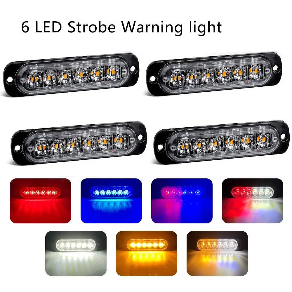 

4 Pcs 12V 24V Led Strobe Light Flashing Grille Lights Car Emergency Light 6LED Warn Light Police Lights For Car TRUCK Led Light