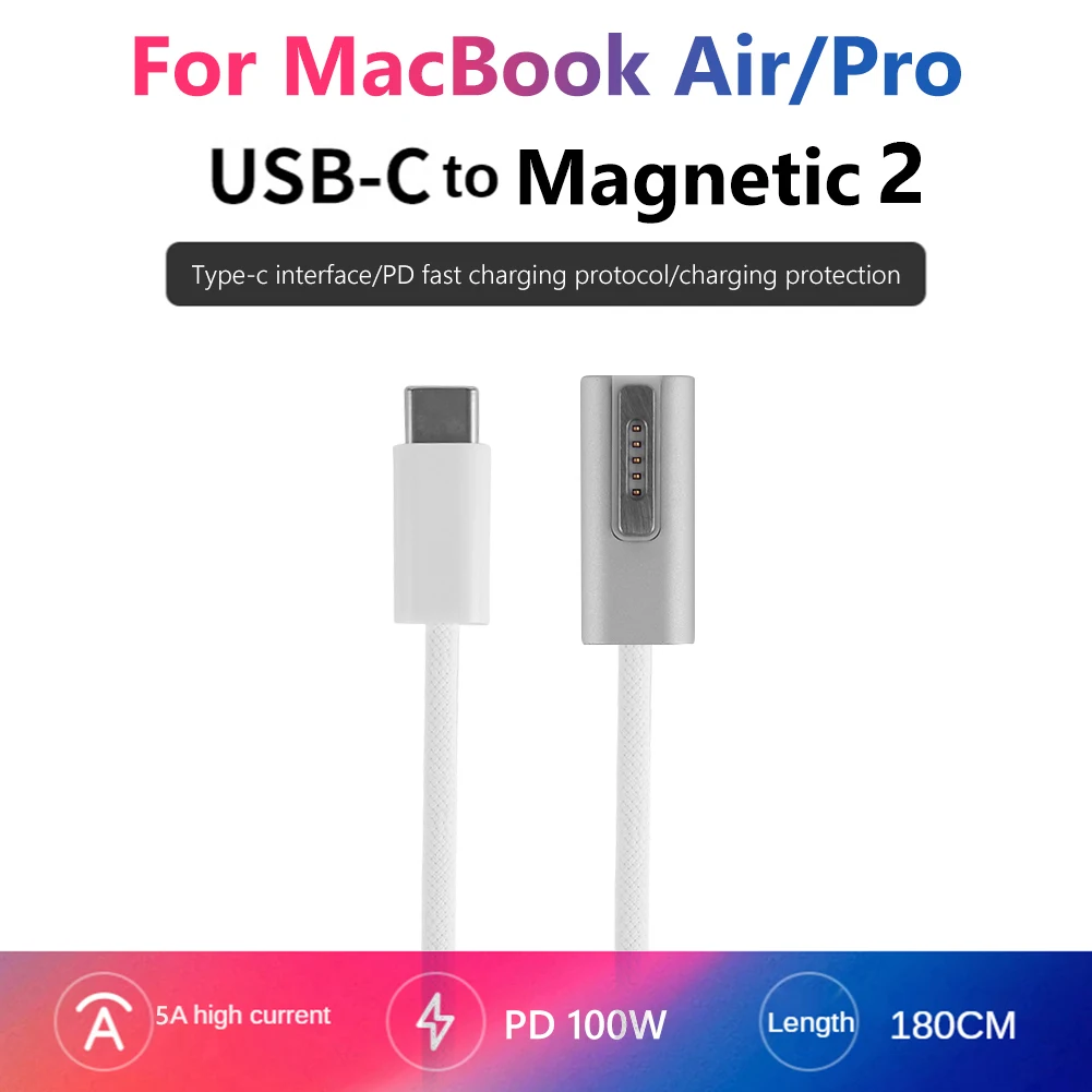 USB C PD 100W Fast Charge Cable Type C Magsafe 1/2 Cable Cord Adapter For MacBook Air/Pro Fast Charging Converter Charing Cord