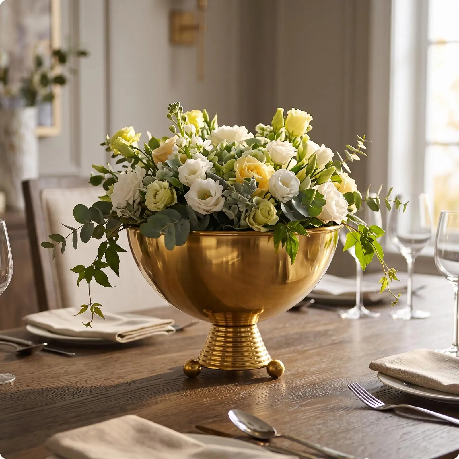 Metal Floral Vase Gold-Colored Flower Vessel Elegant for Florists, Decorators