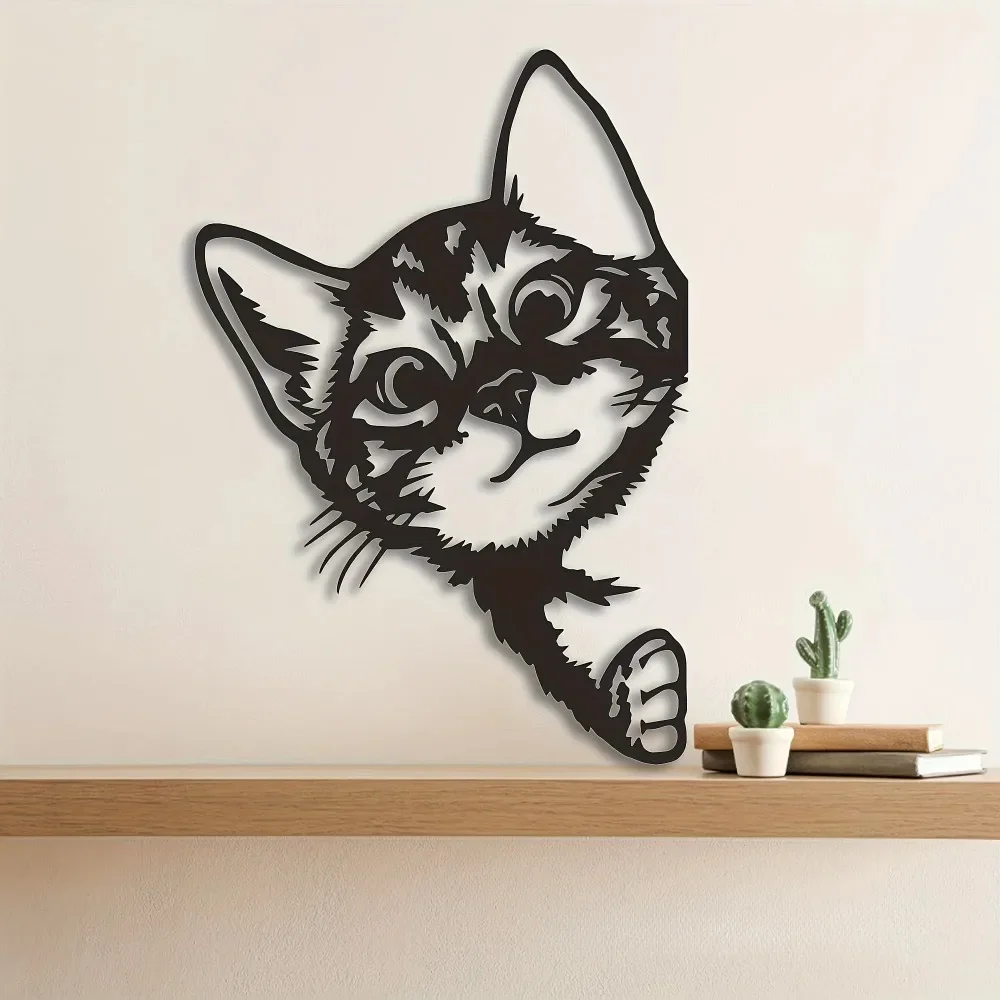CIFBUY Metal Wall Art Vintage Cat Peeking Sign Iron Craft Sculpture Indoor Outdoor Home Office Garden Patio Plaque