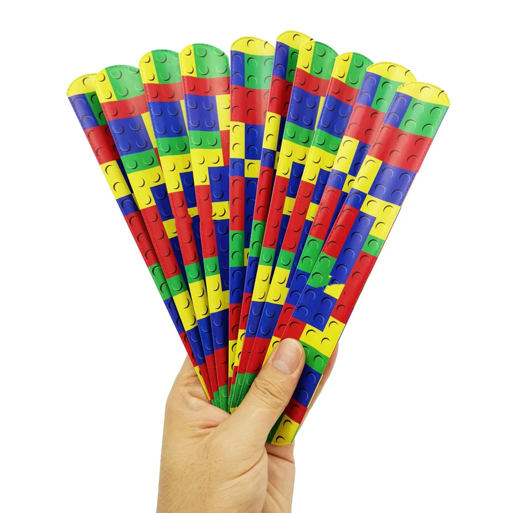 12/24/36Pcs Building Block Pattern Slap Bracelet Kids Birthday Party Baby Shower Wedding Guest Gift Christmas Kindergarten Prize