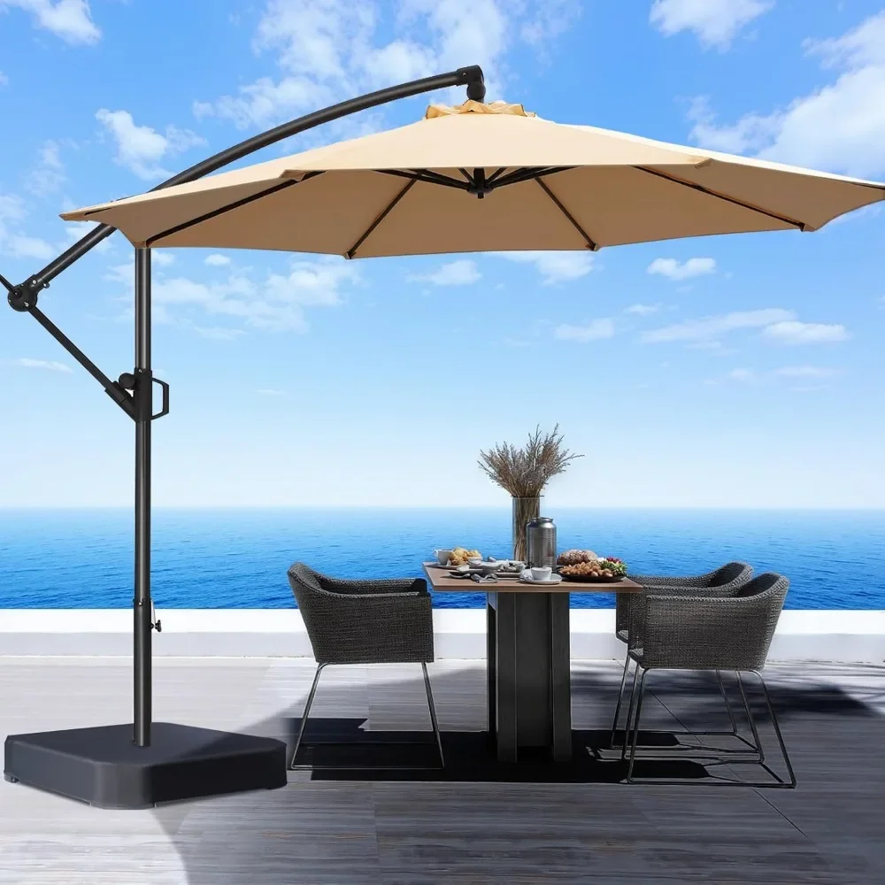 

10ft Offset Patio Umbrella, with Base Included, Cantilever Offset Hanging Patio Outdoor Market Umbrella UPF50+ UV Protec