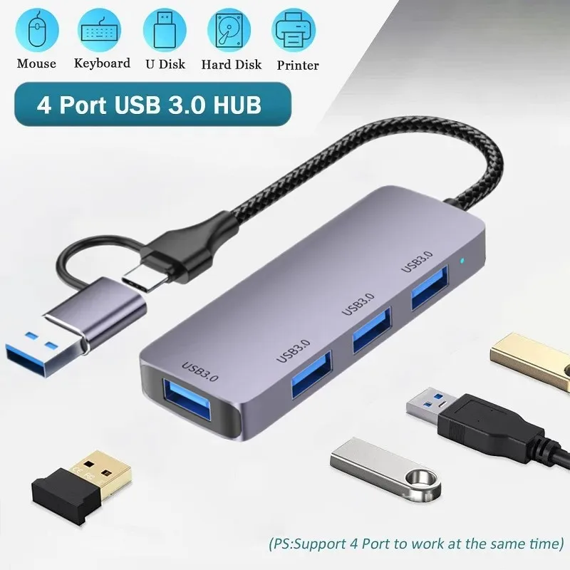 4 Ports USB HUB Concentrator 3.0 2.0 Adapter 5Gbps High Speed Type C Multi Splitter for Lenovo Macbook Pro Computer Accessories