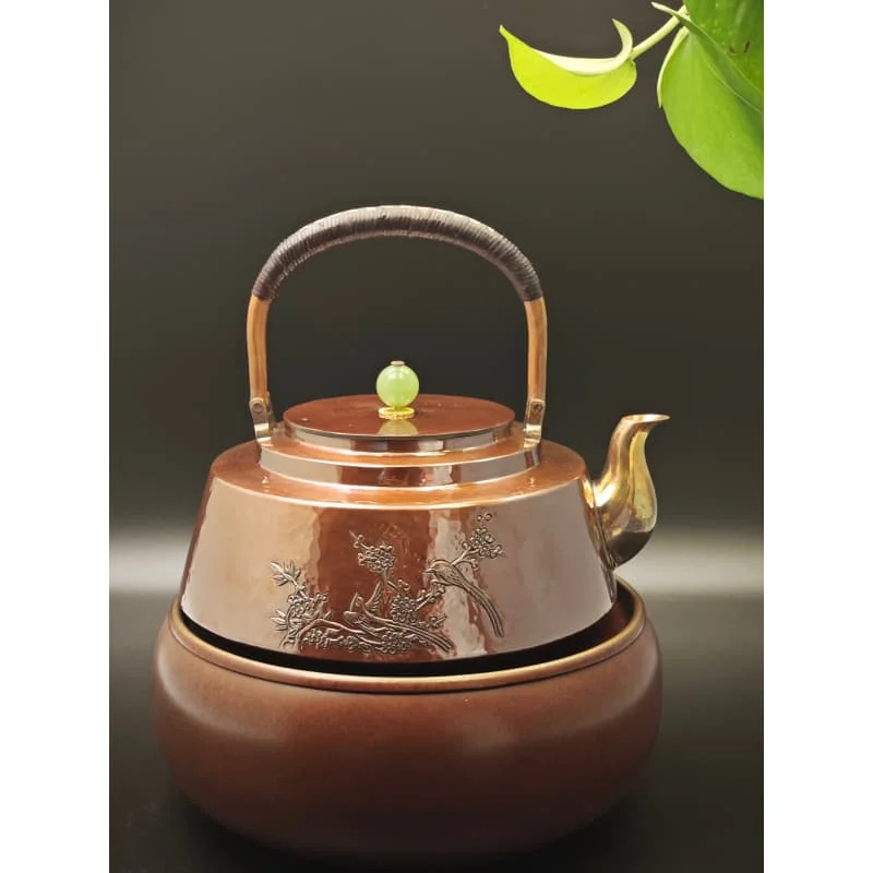 Magpie pattern copper pot, jade bud handle handmade traditional teapot, 19 * 16cm pure copper pot